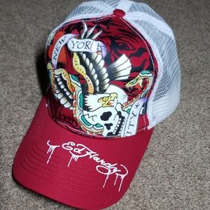 Ed Hardy  Red White New York Trucker Hat Cap One Size